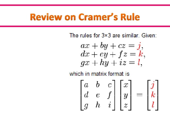 Review on Cramer’s Rule 