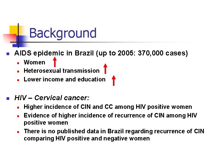 Background n AIDS epidemic in Brazil (up to 2005: 370, 000 cases) n n