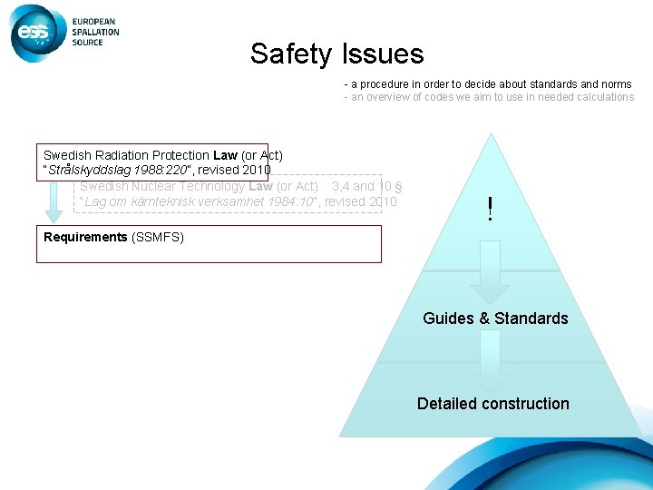 Safety Issues - a procedure in order to decide about standards and norms -