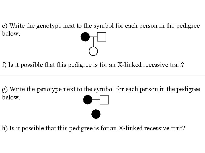 e) Write the genotype next to the symbol for each person in the pedigree