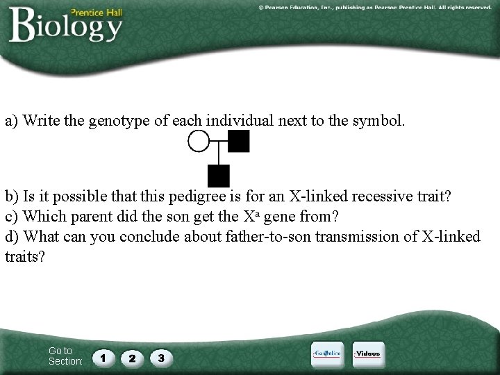 a) Write the genotype of each individual next to the symbol. b) Is it