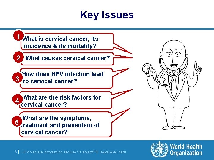 Key Issues 1 What is cervical cancer, its incidence & its mortality? 2 What
