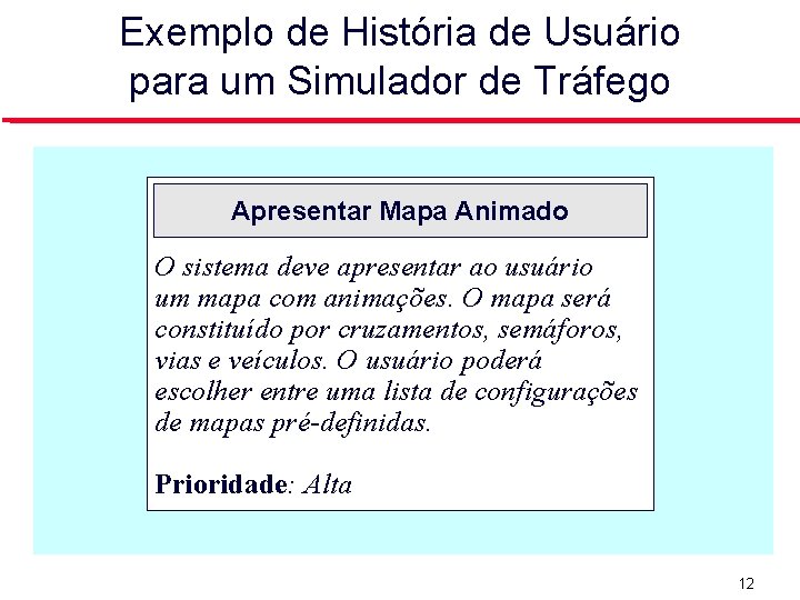 Exemplo de História de Usuário para um Simulador de Tráfego Apresentar Mapa Animado O