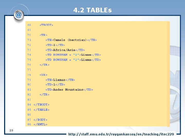 4. 2 TABLEs 23 http: //staff. emu. edu. tr/raygankansoy/en/teaching/itec 229 