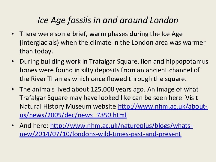 Ice Age fossils in and around London • There were some brief, warm phases