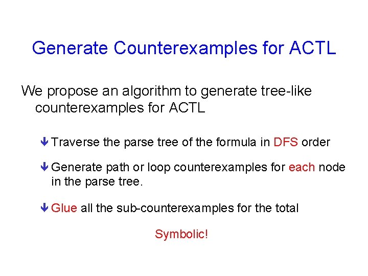 Generate Counterexamples for ACTL We propose an algorithm to generate tree-like counterexamples for ACTL