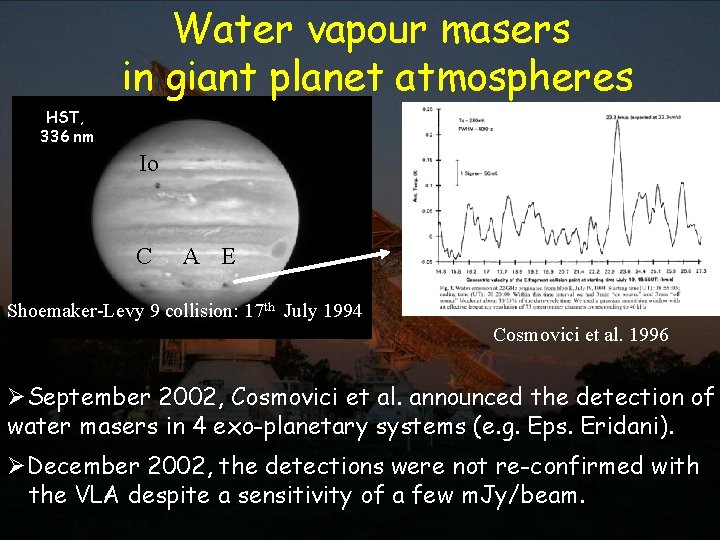 Water vapour masers in giant planet atmospheres HST, 336 nm Io C A E