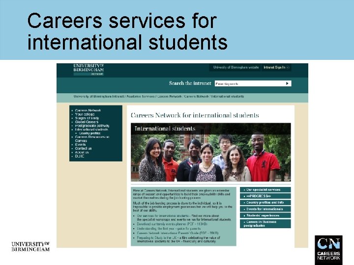 Careers services for international students 