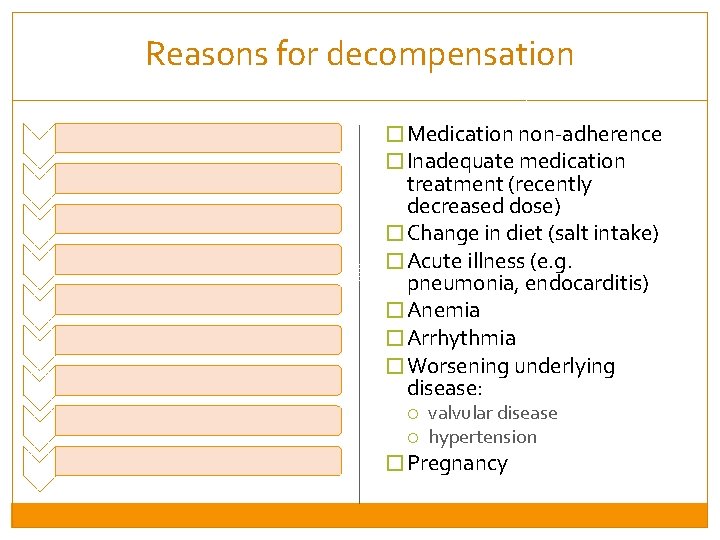 Reasons for decompensation � Medication non-adherence � Inadequate medication treatment (recently decreased dose) �