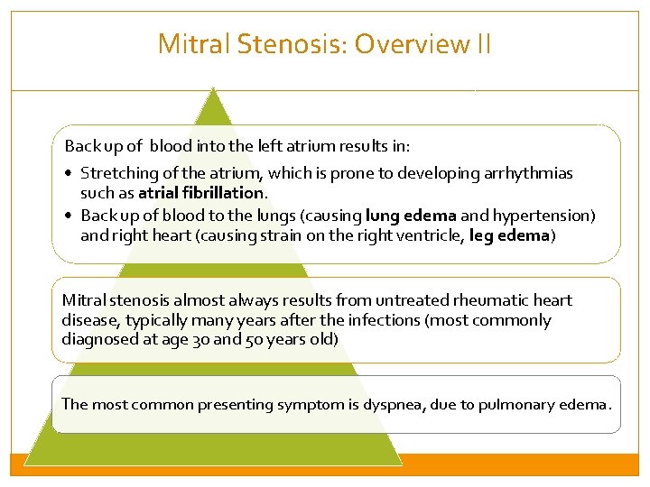 Mitral Stenosis: Overview II Back up of blood into the left atrium results in:
