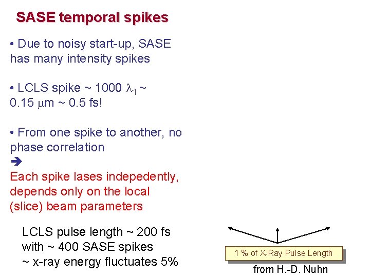 SASE temporal spikes • Due to noisy start-up, SASE has many intensity spikes •