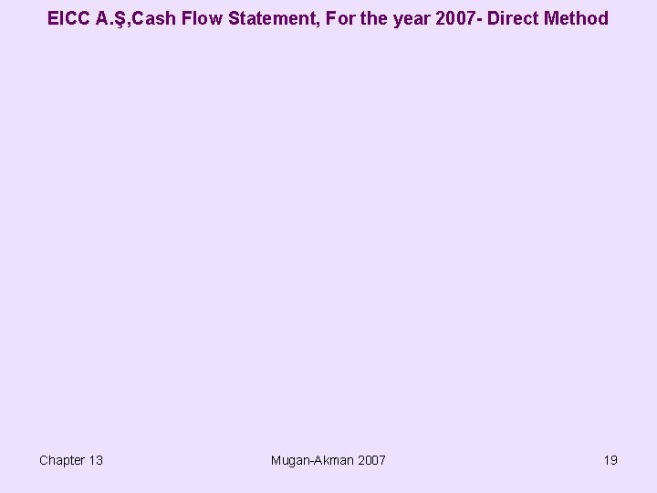 EICC A. Ş, Cash Flow Statement, For the year 2007 - Direct Method Chapter