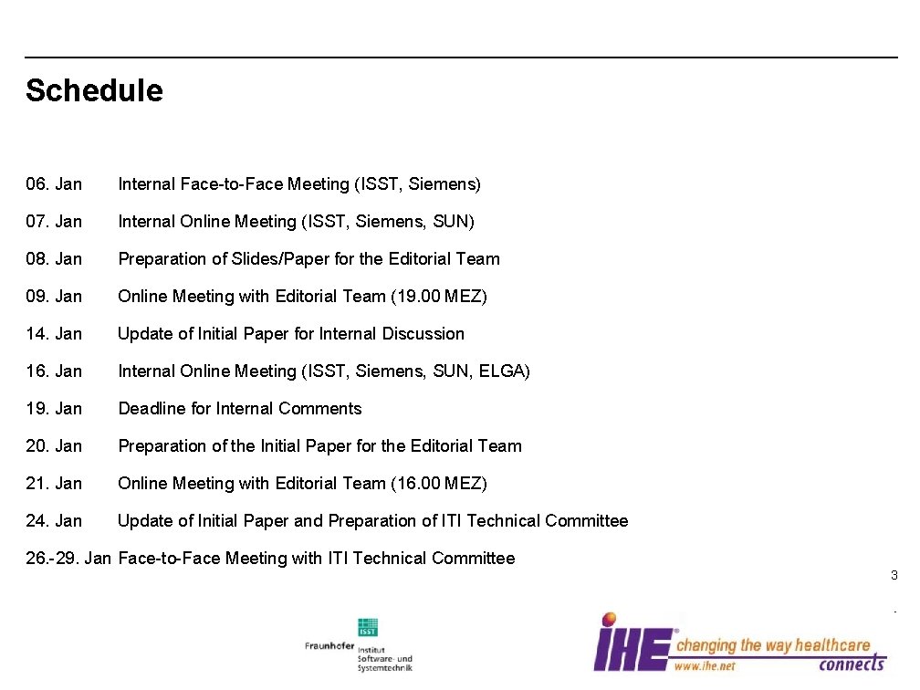 Schedule 06. Jan Internal Face-to-Face Meeting (ISST, Siemens) 07. Jan Internal Online Meeting (ISST,