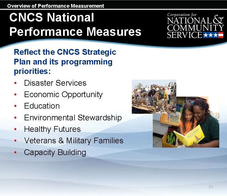 Overview of Performance Measurement CNCS National Performance Measures Reflect the CNCS Strategic Plan and