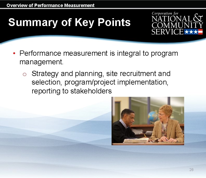 Overview of Performance Measurement Summary of Key Points • Performance measurement is integral to