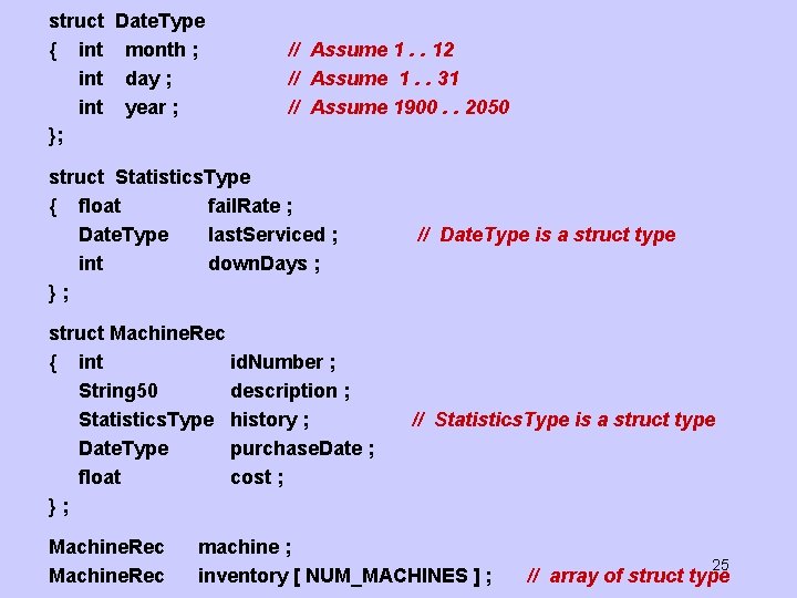 struct Date. Type { int month ; int day ; int year ; };