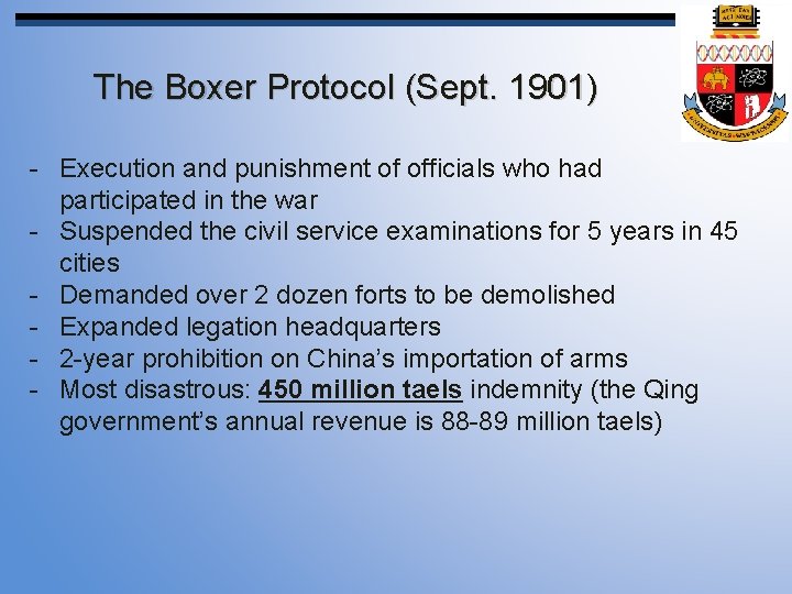 The Boxer Protocol (Sept. 1901) - Execution and punishment of officials who had participated