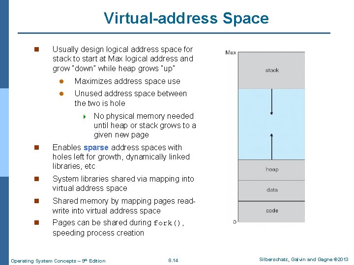 Virtual-address Space n Usually design logical address space for stack to start at Max