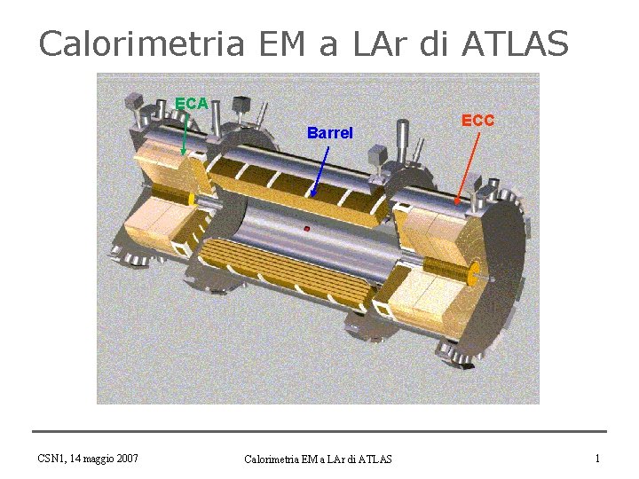 Calorimetria EM a LAr di ATLAS ECA Barrel CSN 1, 14 maggio 2007 Calorimetria