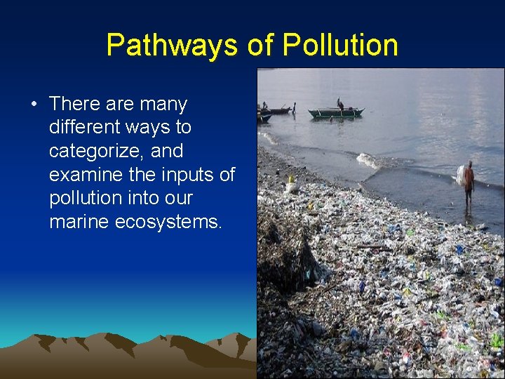 Pathways of Pollution • There are many different ways to categorize, and examine the