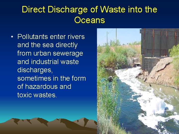 Direct Discharge of Waste into the Oceans • Pollutants enter rivers and the sea