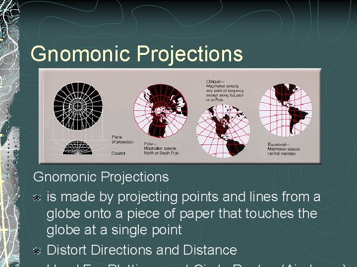 Gnomonic Projections is made by projecting points and lines from a globe onto a