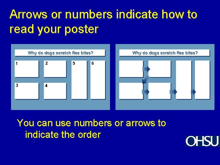 Arrows or numbers indicate how to read your poster You can use numbers or