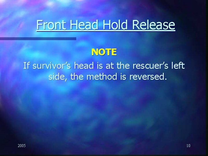 Front Head Hold Release NOTE If survivor’s head is at the rescuer’s left side,