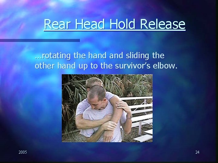 Rear Head Hold Release …rotating the hand sliding the other hand up to the