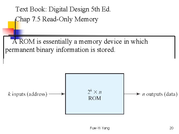  Text Book: Digital Design 5 th Ed. Chap 7. 5 Read-Only Memory A
