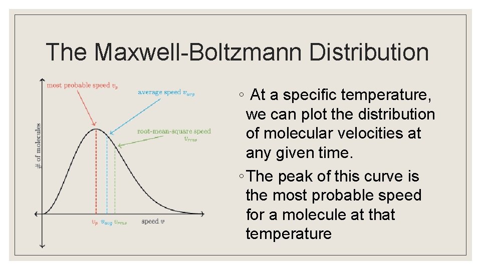 The Maxwell-Boltzmann Distribution ◦ At a specific temperature, we can plot the distribution of