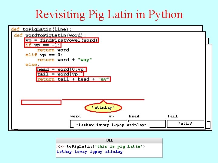 Revisiting Pig Latin in Python "isthay" "isway" "igpay" "atinlay" word vp head word result