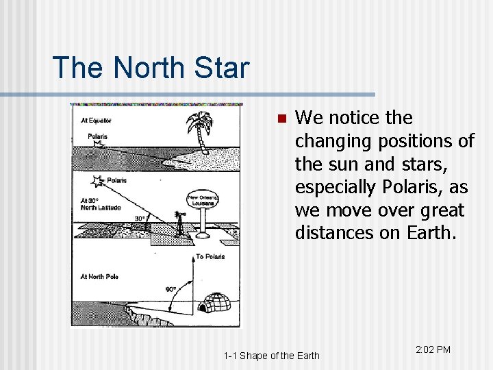 The North Star n We notice the changing positions of the sun and stars,