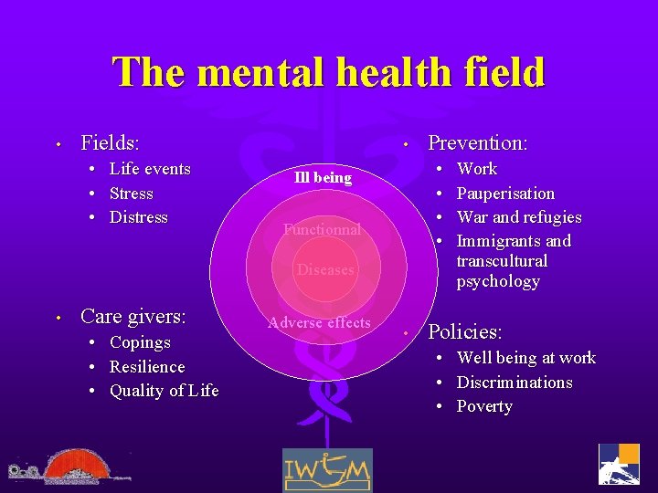 The mental health field • Fields: • • • Life events Stress Distress •