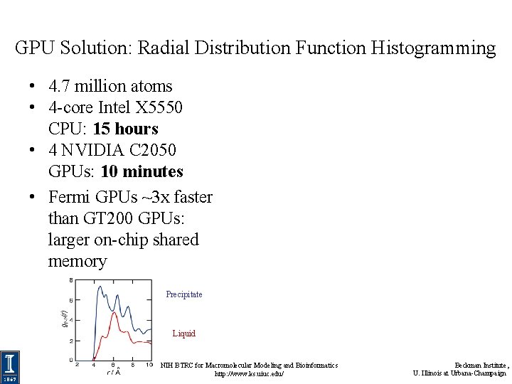 GPU Solution: Radial Distribution Function Histogramming • 4. 7 million atoms • 4 -core