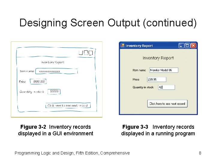 Designing Screen Output (continued) Figure 3 -2 Inventory records displayed in a GUI environment