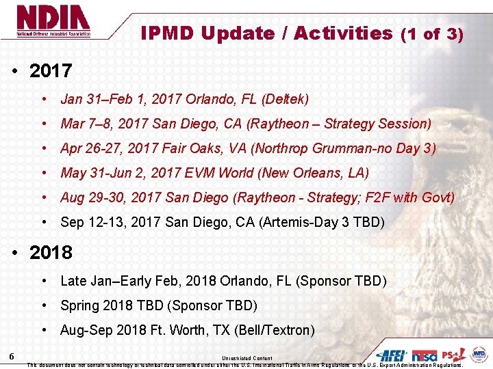 IPMD Update / Activities (1 of 3) • 2017 • Jan 31–Feb 1, 2017