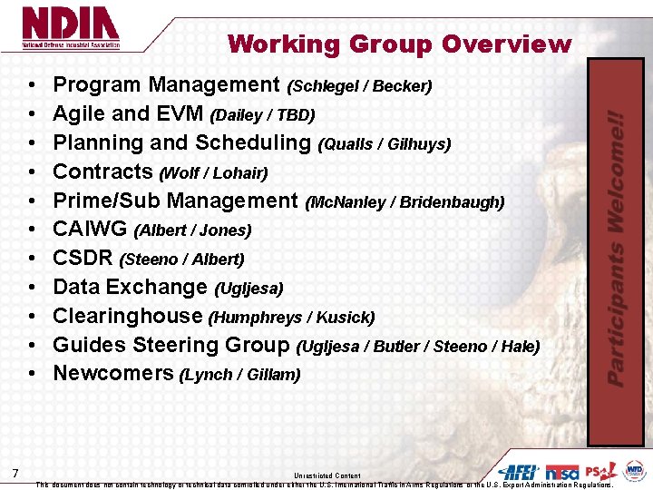 Working Group Overview • • • 7 Program Management (Schlegel / Becker) Agile and
