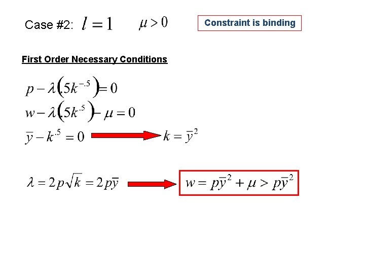 Case #2: First Order Necessary Conditions Constraint is binding 