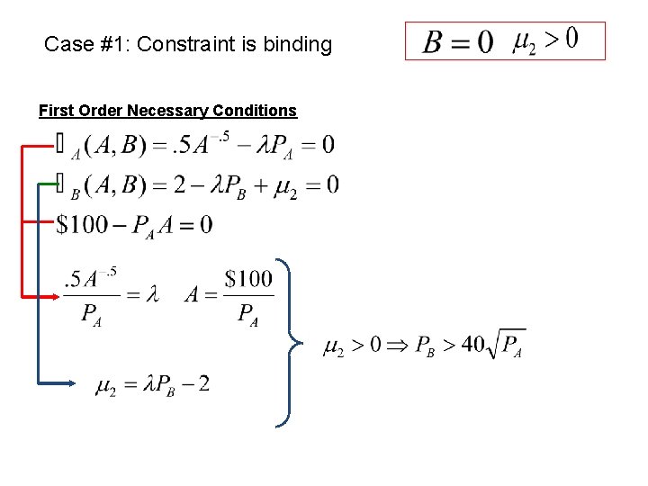 Case #1: Constraint is binding First Order Necessary Conditions 