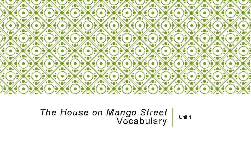 The House on Mango Street Vocabulary Unit 1 