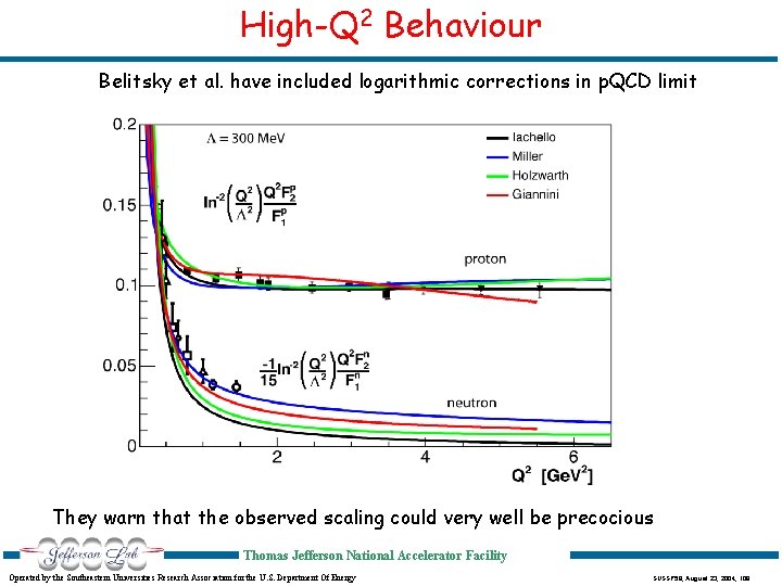 High-Q 2 Behaviour Belitsky et al. have included logarithmic corrections in p. QCD limit