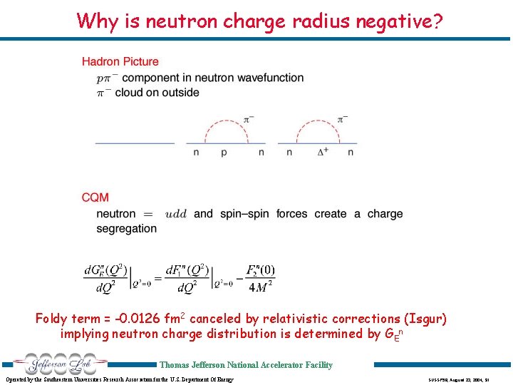 Why is neutron charge radius negative? Foldy term = -0. 0126 fm 2 canceled