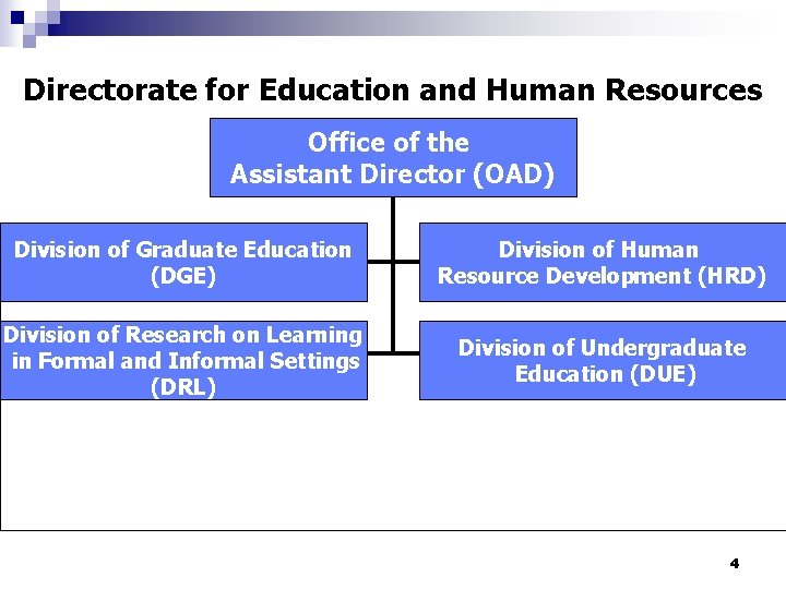 Directorate for Education and Human Resources Office of the Assistant Director (OAD) Division of