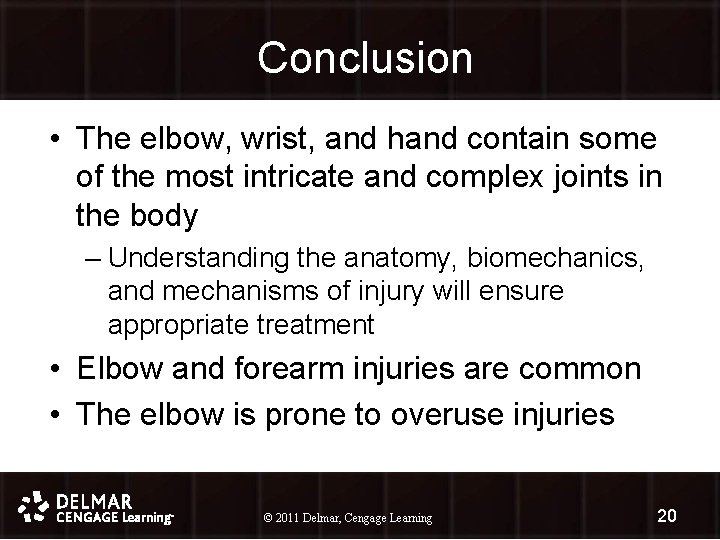 Conclusion • The elbow, wrist, and hand contain some of the most intricate and