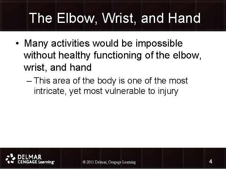 The Elbow, Wrist, and Hand • Many activities would be impossible without healthy functioning