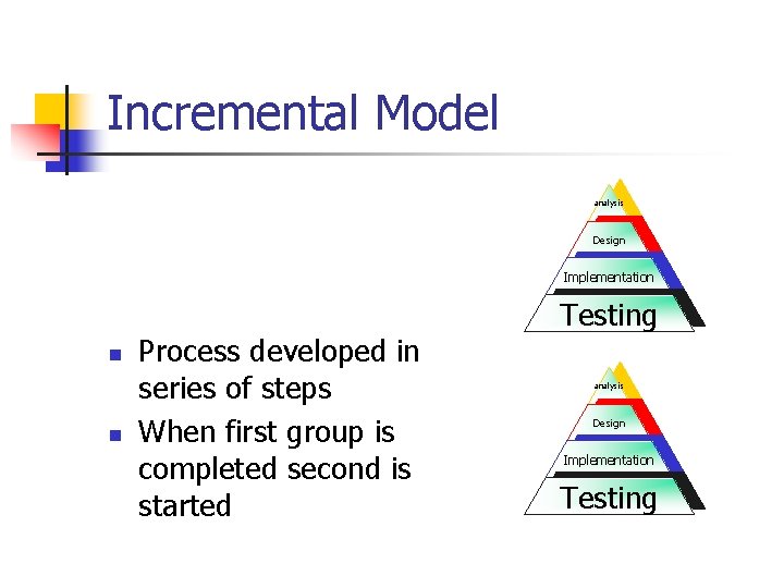 Incremental Model analysis Design Implementation n n Process developed in series of steps When Incremental Model analysis Design Implementation n n Process developed in series of steps When