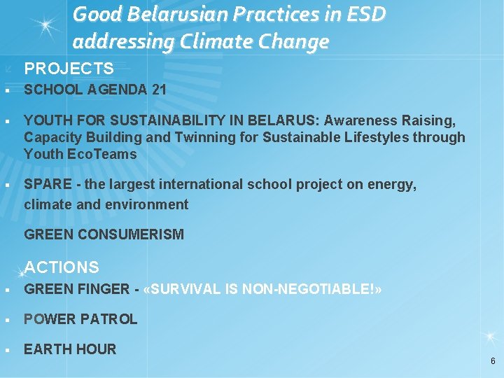 Good Belarusian Practices in ESD addressing Climate Change PROJECTS § SCHOOL AGENDA 21 §