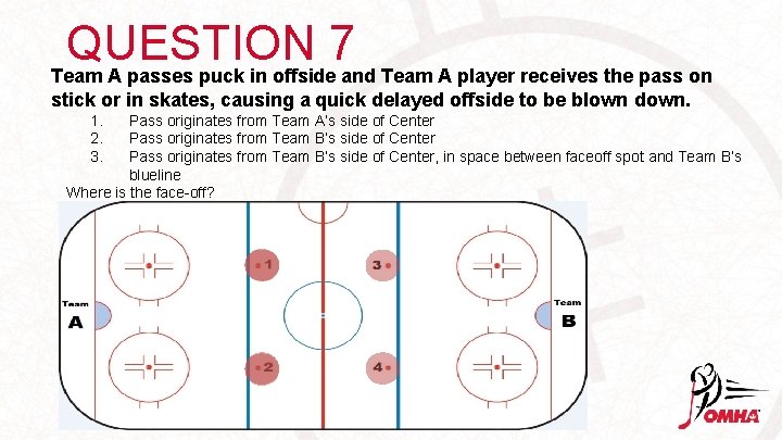 QUESTION 7 Team A passes puck in offside and Team A player receives the