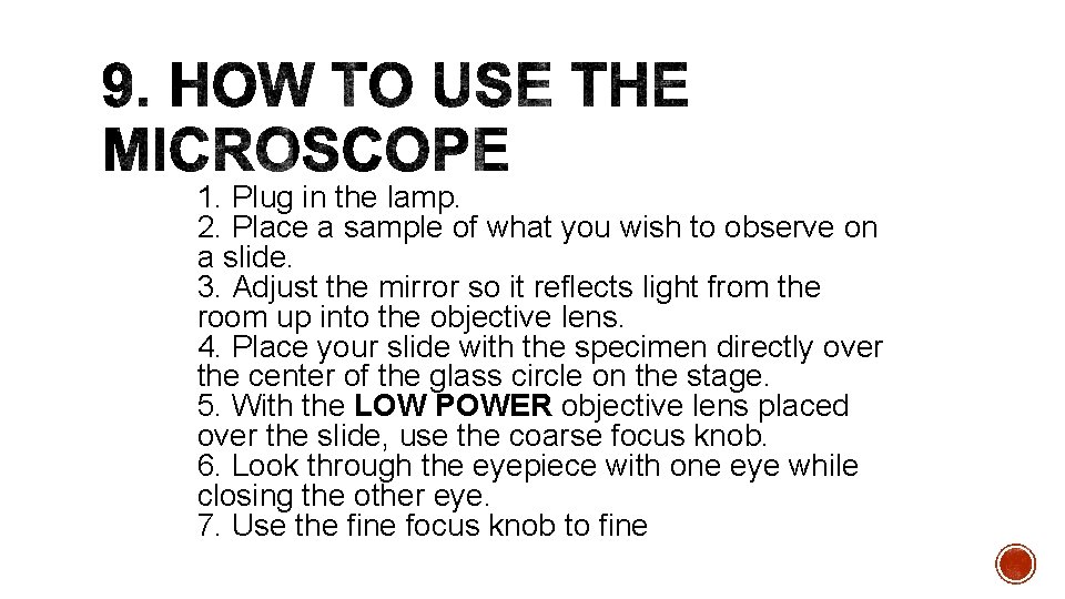 1. Plug in the lamp. 2. Place a sample of what you wish to